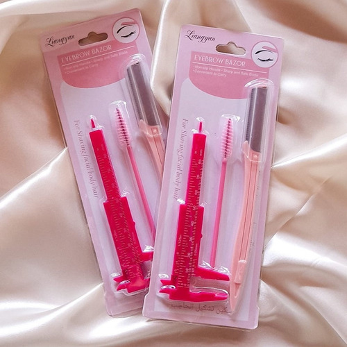 Kit Perfilador De Cejas 3 Piezas Rosa Regla Peine Y Perfil