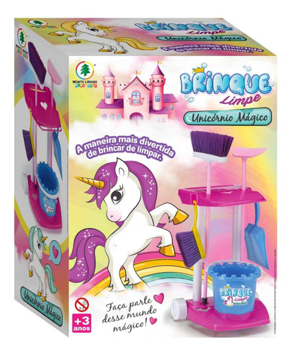 Kit Limpeza Infantil Unicornio Balde Pá Rodo Vassoura +3anos