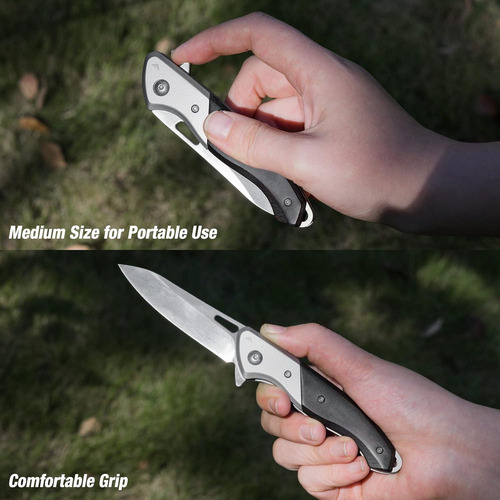Cuchillo De Bolsillo Flissa Edc Plegable 8.3 Cm Titanio Y