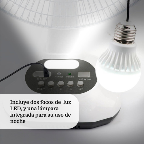 Ventilador Solar Mesa Abanico Recargable Focos Portátil Piso