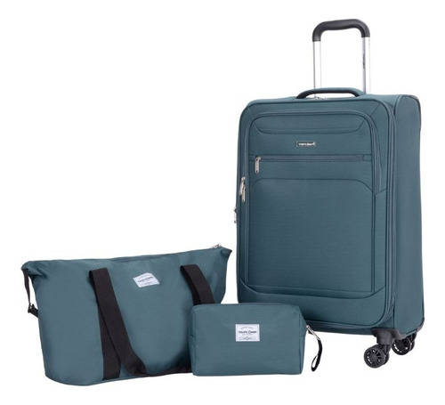 Set De Equipaje 3 Piezas Maleta, Bolso Y Neceser Verde Oscuro Lisa