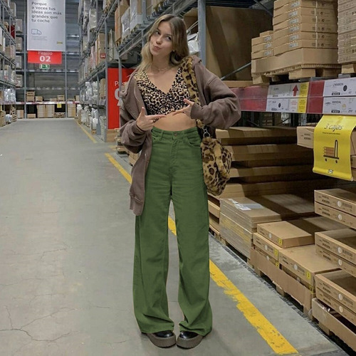 Rii Calça Feminina De Veludo Cotelê Calça Solta Com Perna A