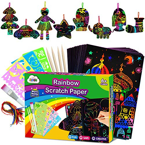 Zmlm Scratch Paper Art Set For Kids - 107 Pcs Rainbow Magic