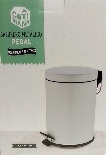 Basurero Pedal Metálico Blanco 2,8 Litros