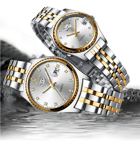 Reloj doble Chenxi Diamond Calendar de 2 piezas con fondo de color dorado/blanco