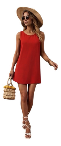 Vestido Casual Básico Corto Cuello Redondo Sin Mangas #224