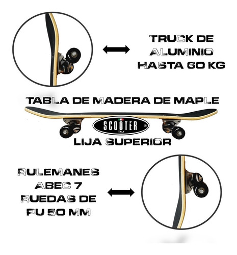 Imagen 2 de 8 de Skate Completo Semi Profesional Scooter Madera Bolso Casco
