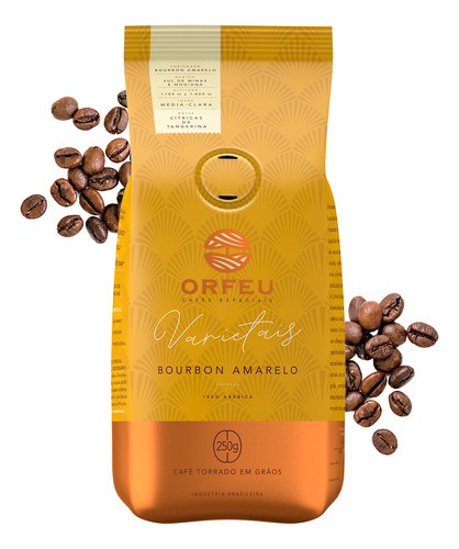 Café em grão Orfeu Bourbon Amarelo Torrado em pacote 250g