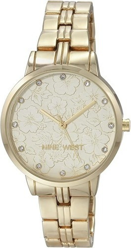 Nine West Women's Genuine Crystal Accented Floral Dial Brace