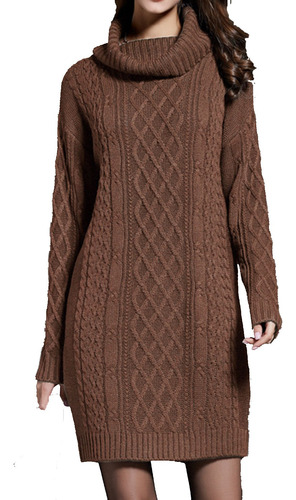 Vestido De Suéter Casual De Punto Con Cuello Alto De Color L