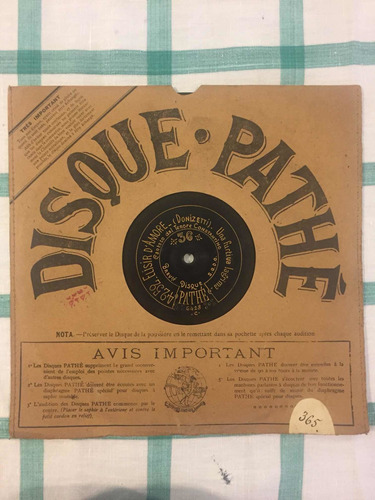 Disco De Pasta Frances Disque Pathe Donizetti Elisir Damore