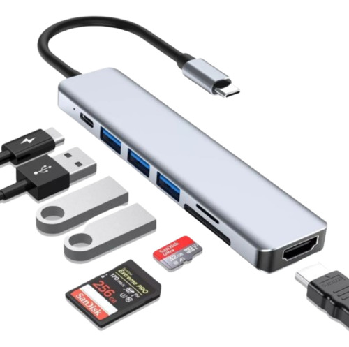 Hub Adaptador Cabo Hdmi 4k 3.0 Macbook Pc Usb-c Gbps 7 Em 1