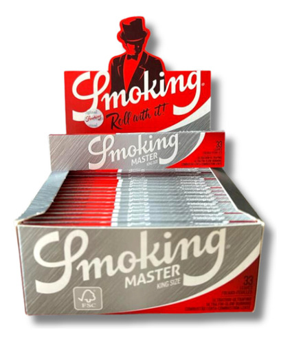 Smoking king size grande caixa de seda master prata slim com selo display 50 livretos