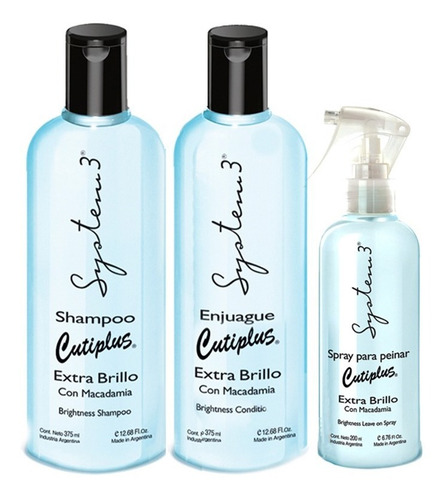 Kit Shampoo Acondicionador Spray Cutiplus Brillo System-3