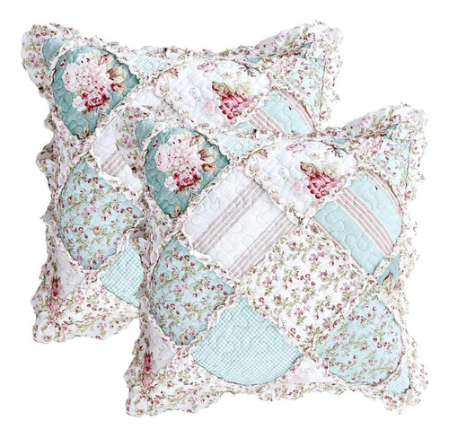 2 Funda Almohada Patchwork Menta Floral Algodon Pais