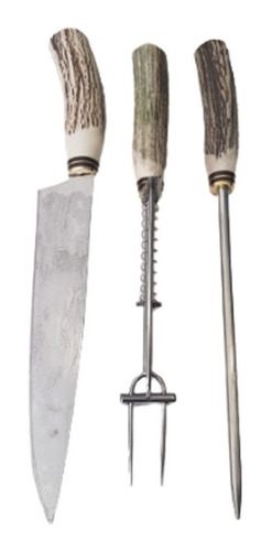 Set Asador Artesanal 20cm Cuchillo Tenedor C/resorte Chaira