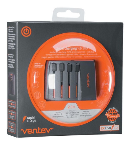 Ventev Cargador Universal Multipuerto 4 Conectores Ac 2 Usb