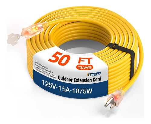 Cable De Extensión Exterior Impermeable 50 Ft, 12/3 Sj...