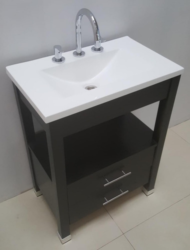 Imagen 3 de 3 de Vanitory 52cm De Ancho Color Wengue Con 2 Cajones