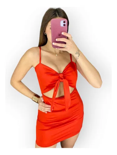 Vestido Corto Mujer Saten Cut Out C/ Lazo Moño