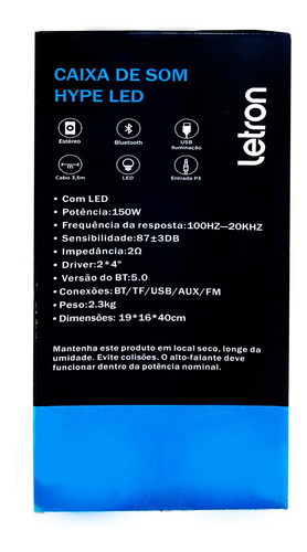 Caixa De Som Hype Led Rgb Controle Multimidia 150w Letron