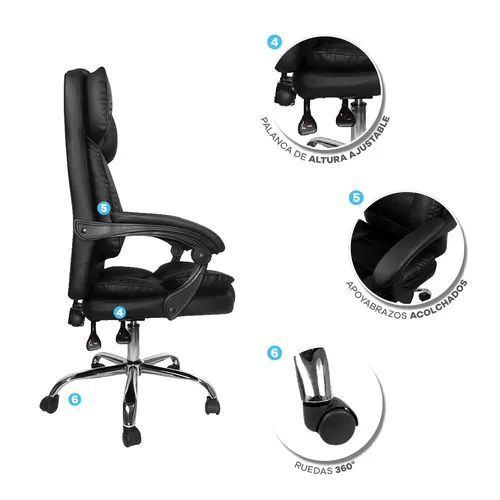 Silla Gamer Pc Escritorio Ergonomica Sillon Oficina Gaming Color Negro  Material del tapizado Cuero sintético