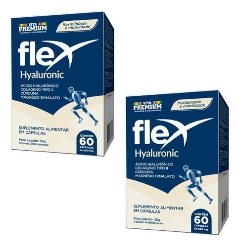 Kit 2 Suplemento Flex Hyaluronic 60cps Vita Premium Sabor Sem Sabor 60 Capsulas