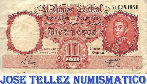 Bottero 1950 $ 10 Moneda Nacinal Serie D B+ Palermo