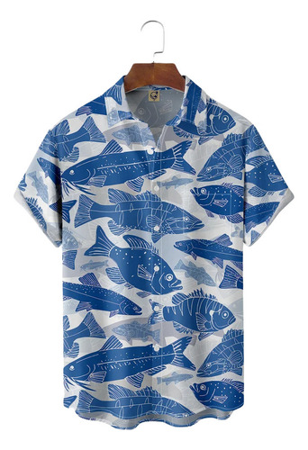 Camisa Hawaiana Unisex Con Estampado De Pez, Camisa De Playa