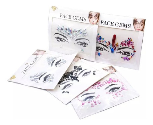 Pack X6 Face Sticker Gema Para Cara Y Cuerpo Cristal Brillos
