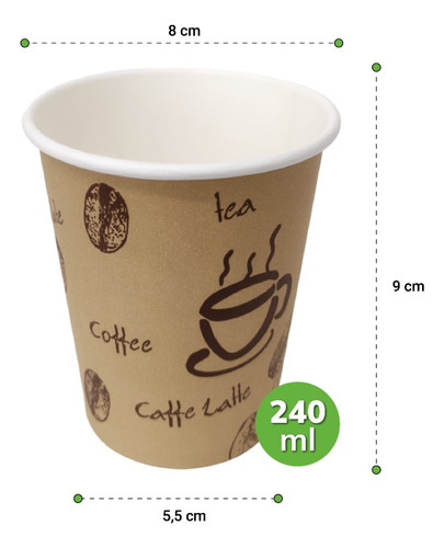 100 Vasos Cartón Desechable Café Con Tapa 8oz (240 Ml)