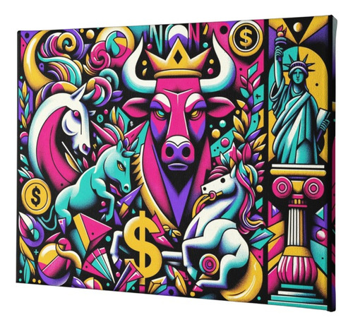 Cuadro Moderno Bull Wallstreet 75 X 120 - Criptomonedas 