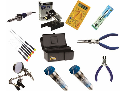 Imagem 1 de 5 de Kit Ferramentas Para Eletronica 16 Pçs Com Lupa E Maleta