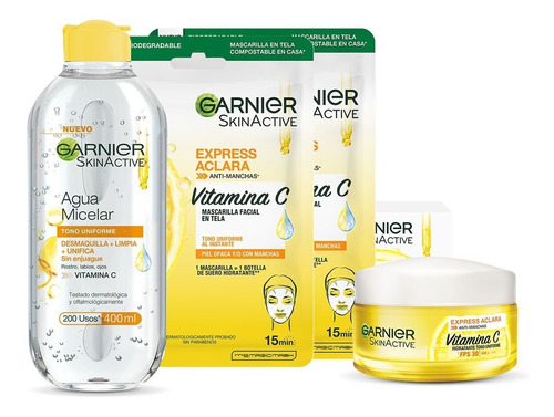 Kit Garnier Express Aclara: Crema + Agua Micelar + Mascaras