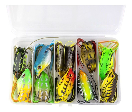 Kit Com 10 Iscas Artificiais Frog Sapo Para Traira + Estojo