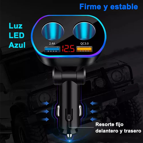 Cargador Doble Usb De 2 Vías Para Encendedor De Coche Negro