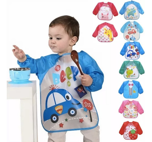 Babero Delantal Bebés Niños Manga Larga Impermeable