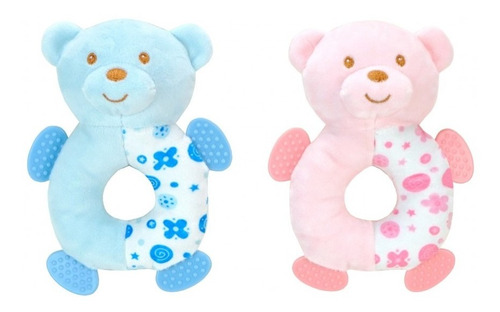 Sonajero De Peluche Oso Bebe Con Mordillo Rosa O Celeste