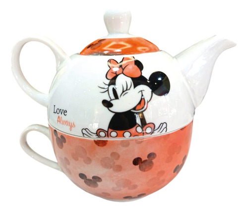 Tetera Con Tapa 370ml Y Taza Minnie Y Mickey Mouse