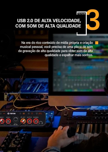 Teyun Q-26 Interfaces De Áudio Type C 32bits Placa De Som