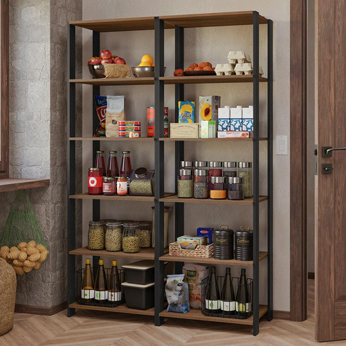 Armário Estante Multiuso Despensa 10 Prat 118cm Madesa Rp Cor Rustic/Preto