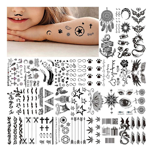 Vantaty 66 Hojas De Tatuajes Temporales Negros Pequeños 3d P