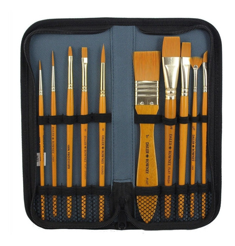 Imagen 1 de 4 de Estuche 10 Pinceles Cerda Sintética Daler Rowney P Acrílicos