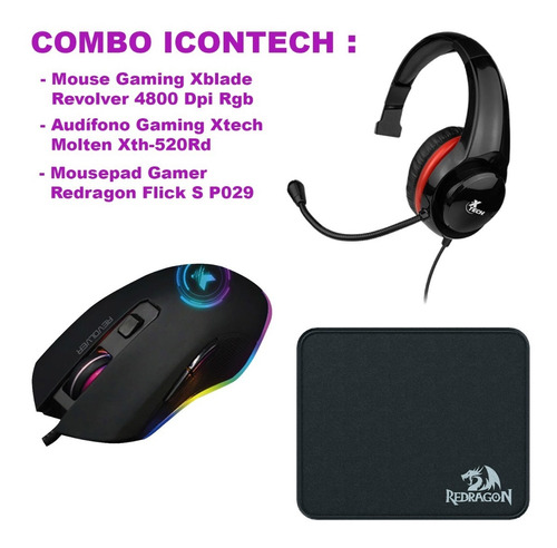 Combo Mousepad Redragon + Mouse Xblade + Audífonos Xtech 