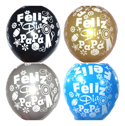 25 Globos De Látex # 12 Feliz Dia Papa Padre Impreso 5 Caras