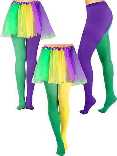 4 Piezas Medias Mardi Gras Y Faldas Tutu Leggings Disfraz Lo