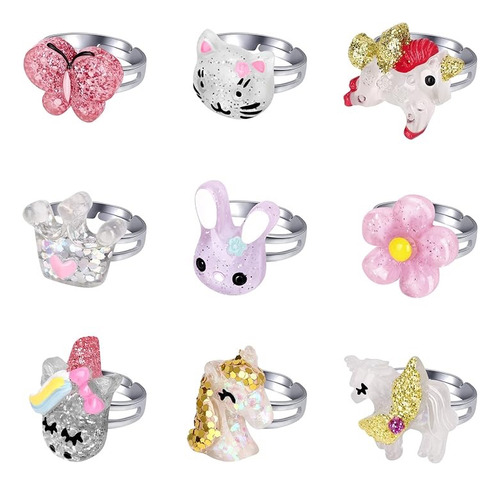 Anillos Para Niñas/caja 9 Unidades/3 A 10 Años/ajustables