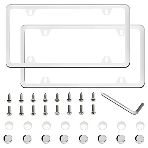 Juego De 2 Marcos De Matrícula Plateados De Acero Inox...