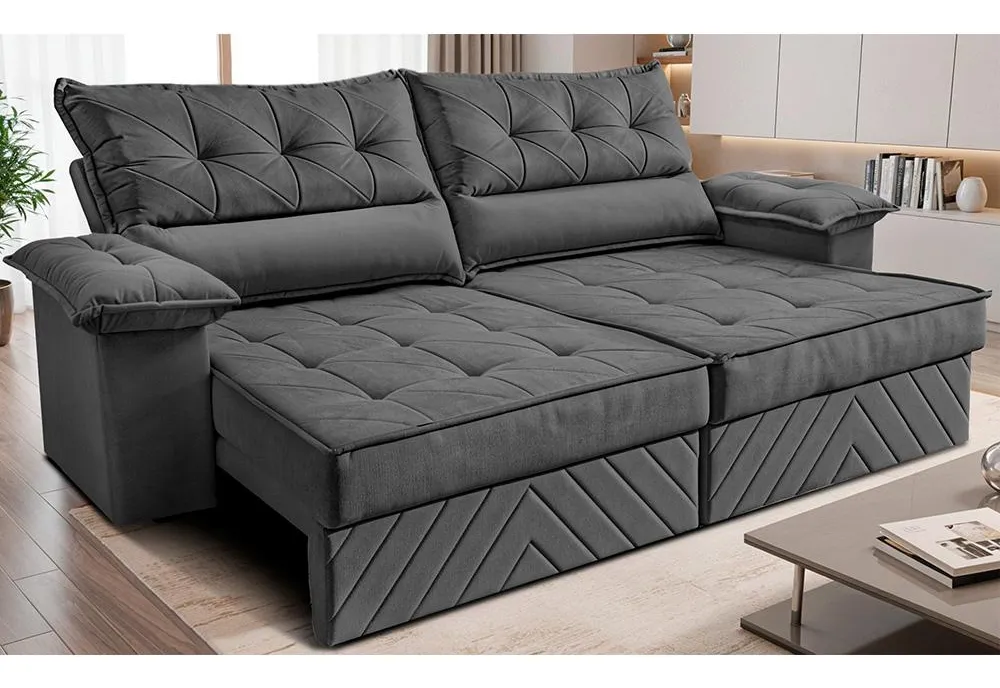 Sofá Retrátil 2,10m Molas E Espuma D33 Thunder. Cama Inbox