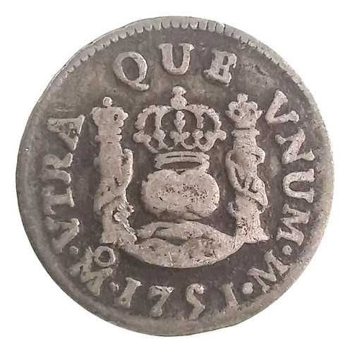 Moneda 1/2 Real Columnaria Plata Original 1751 Mexico Mo